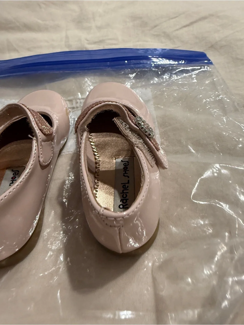 Rachel Shoes Light Pink Patent Mary Jane with Sparkle Strap
